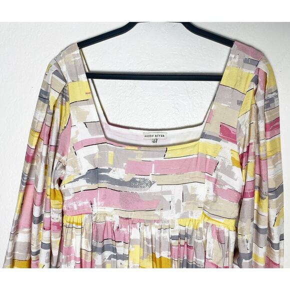 Moon River x Anthropologie Women's Babydoll Dress Balloon Sleeves Square Neck L - Picture 5 of 11